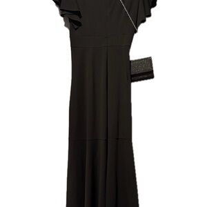 Chic Black Midi Dress with Ruffle Sleeves